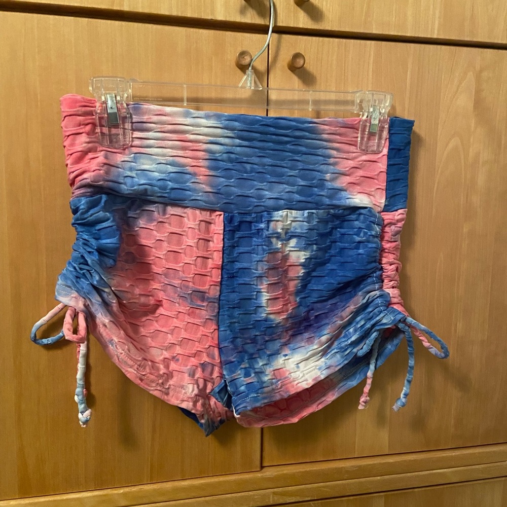Pink and blue yoga shorts
